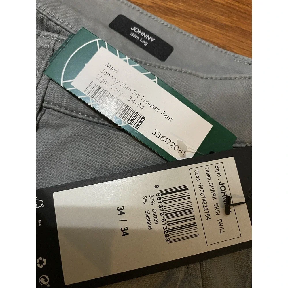 -NWT Mavi JOHNNY Slim Leg Men's Pants Shark Skin Twill Sz 34x34 Gray New! $108